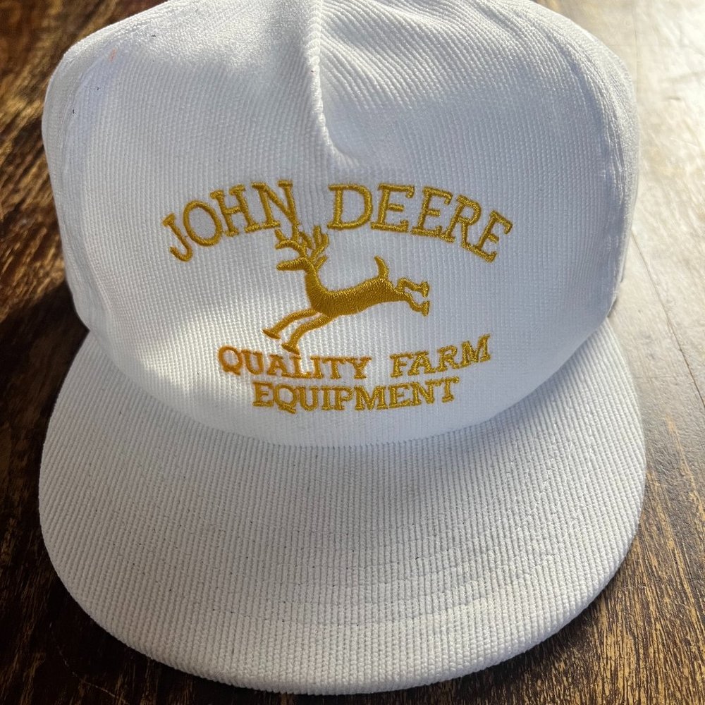 Vintage John Deere White Corduroy Snapback Hat